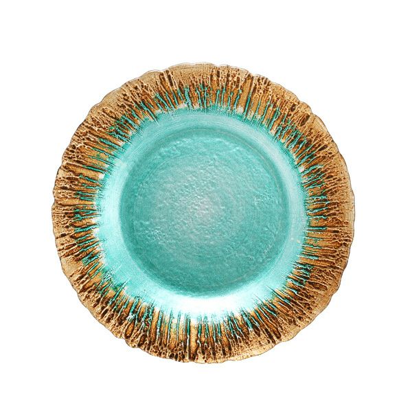 フラッシュ プレート 21．5cm ターコイズブルー＆ゴールド | Vetro